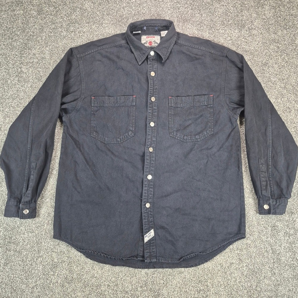 Milano Bay Denim Shirt Jacket Mens Large Black Cotton Utility Metal Buttons